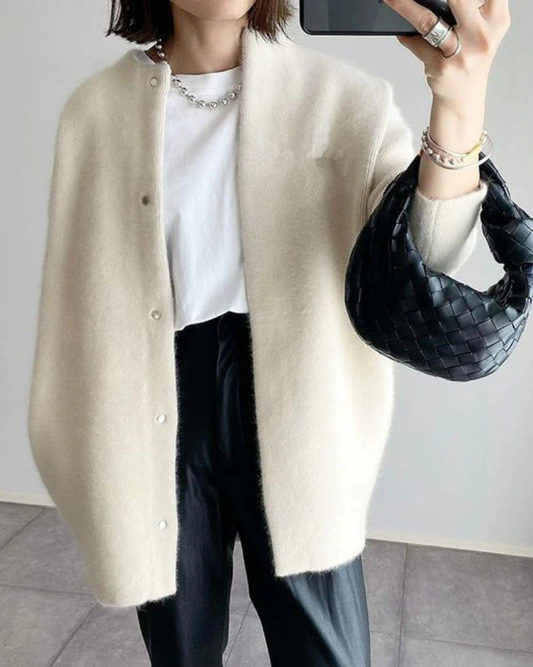 Dames Lange Vest met Knopsluiting en Ronde Hals