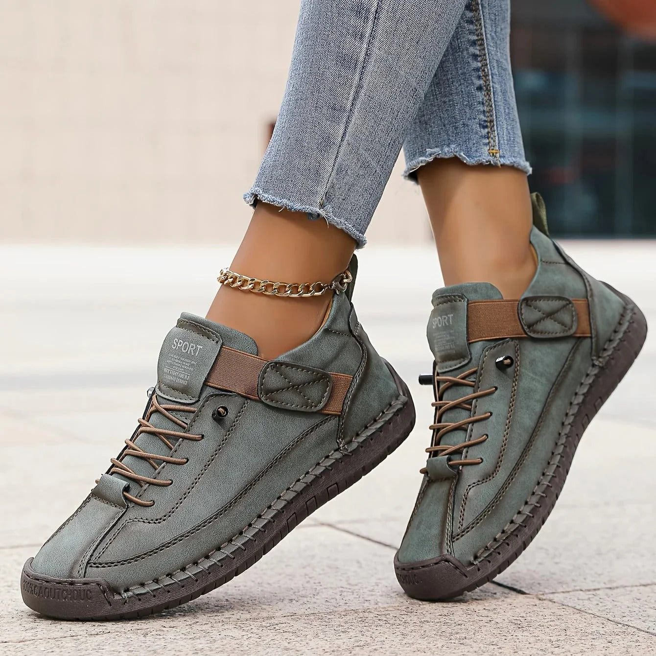 Dames Veterschoenen met Zijbandjes en gestikte Zool