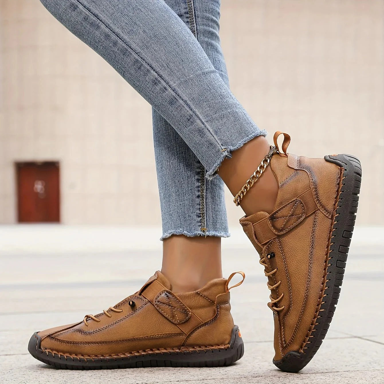 Dames Veterschoenen met Zijbandjes en gestikte Zool