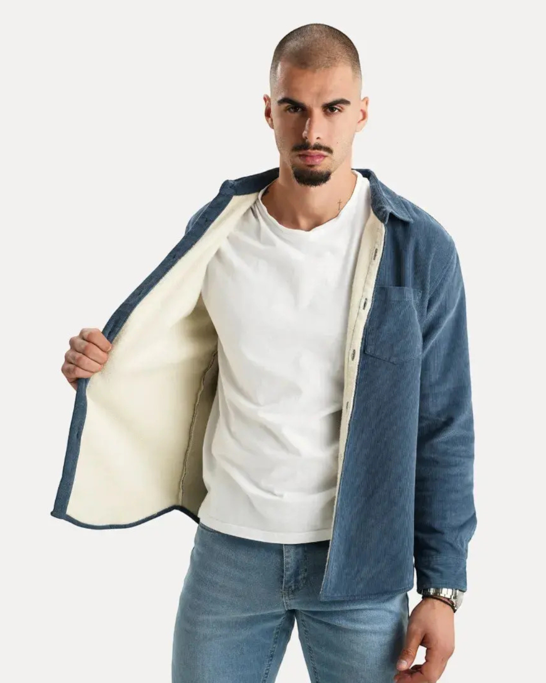 Heren Corduroy Overhemd met Lange Mouwen en Knopsluiting