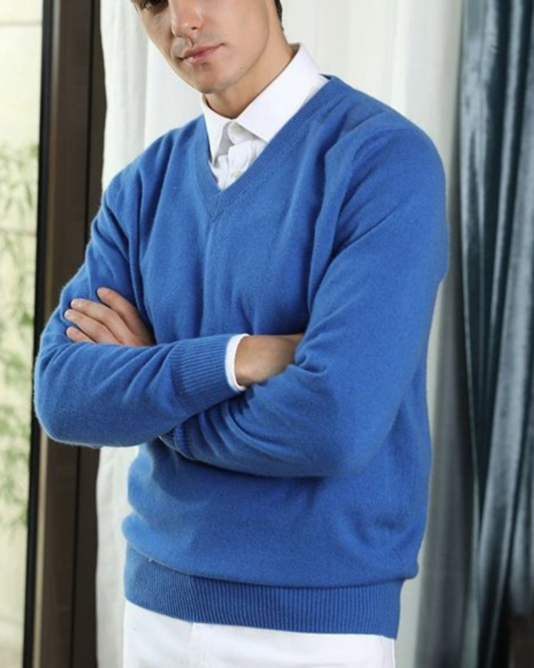 Heren Gebreide Trui met V-Hals en Lange Mouwen