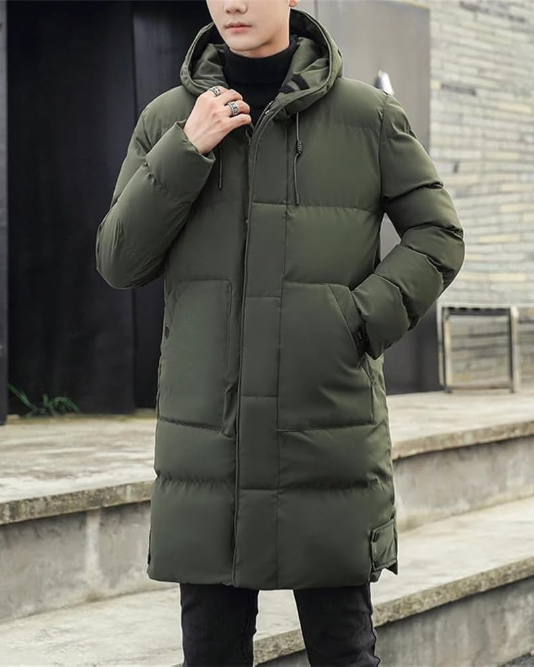 Heren Gewatteerde Parka Jas met Capuchon en Ritssluiting