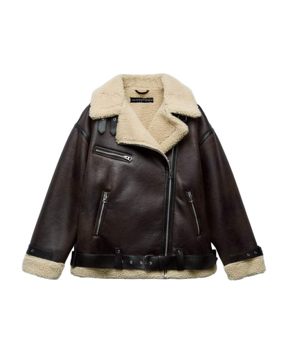 Dames Aviator Jas met Teddy Voering en Ritssluiting