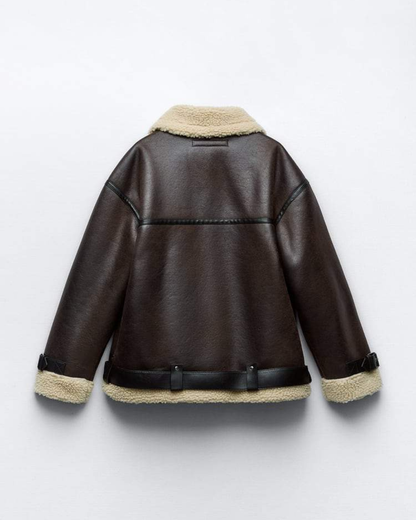 Dames Aviator Jas met Teddy Voering en Ritssluiting