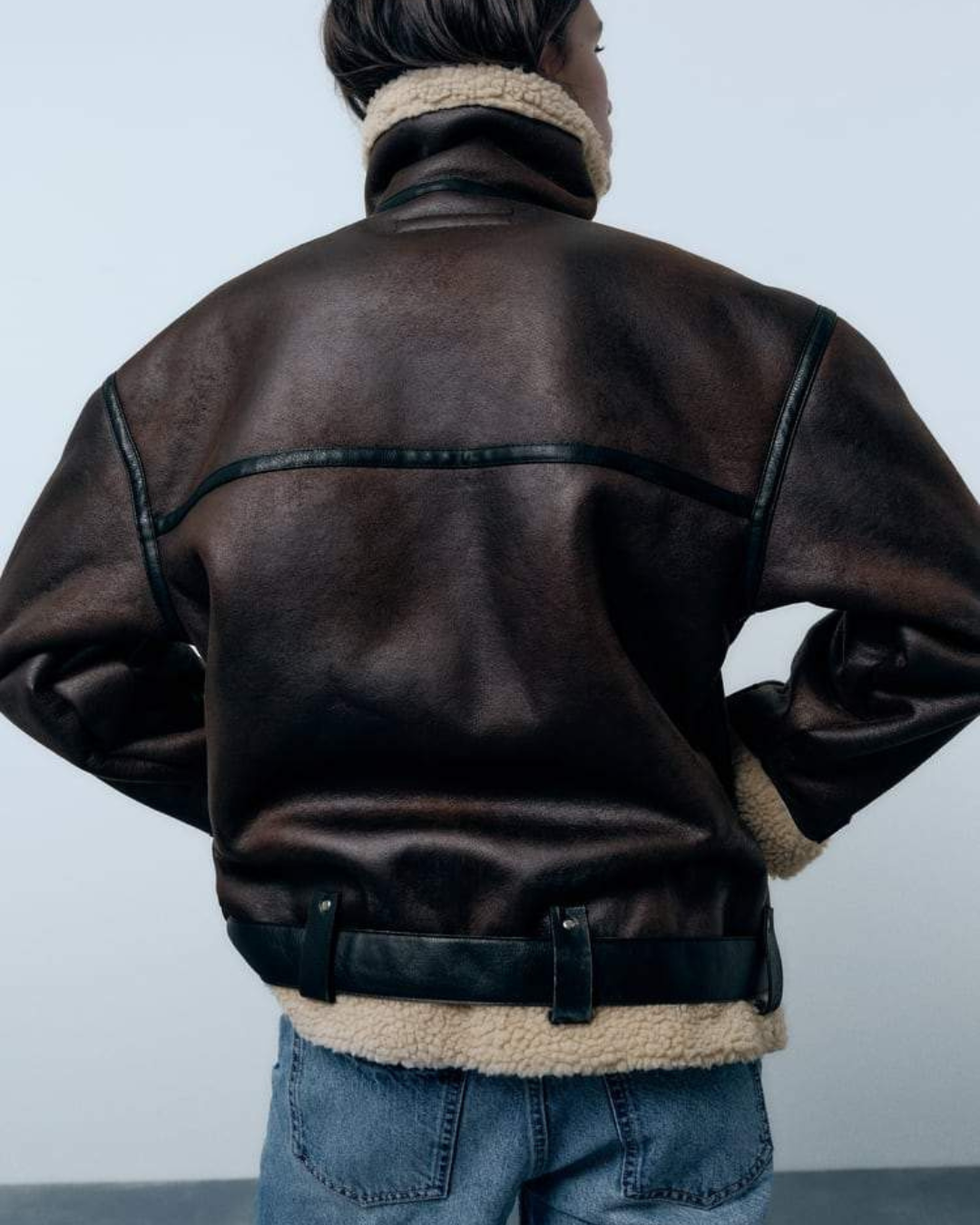 Dames Aviator Jas met Teddy Voering en Ritssluiting