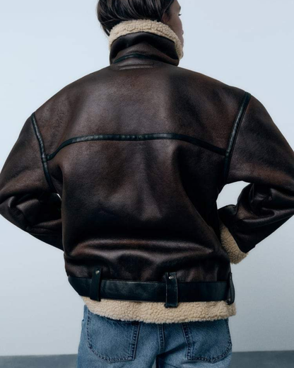 Dames Aviator Jas met Teddy Voering en Ritssluiting