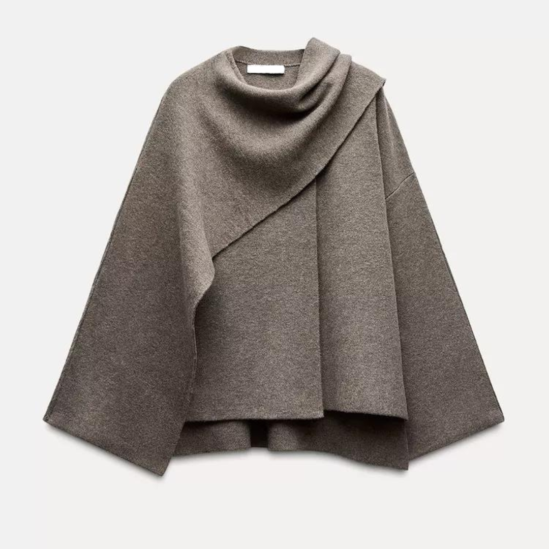 Dames Cape Vest met Scarf Kraag en Knoop Detail