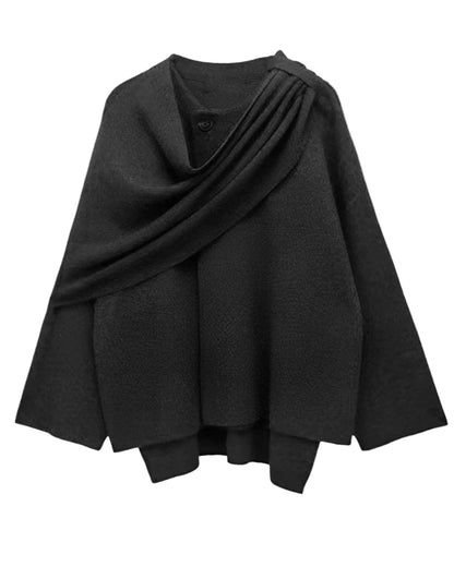 Dames Cape Vest met Scarf Kraag en Knoop Detail