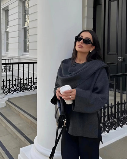 Dames Cape Vest met Scarf Kraag en Knoop Detail