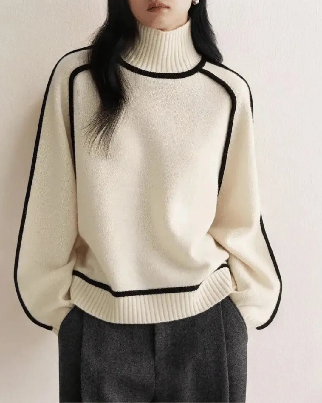 Dames Coltrui met Contrasterende Bies en Geribbelde Details