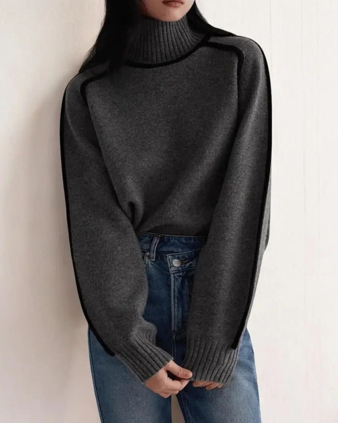 Dames Coltrui met Contrasterende Bies en Geribbelde Details