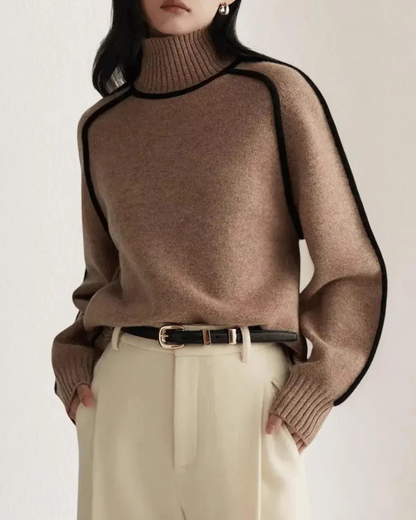 Dames Coltrui met Contrasterende Bies en Geribbelde Details