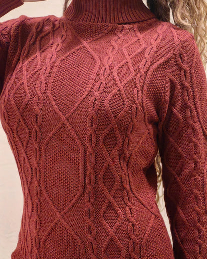 Dames Gebreide Jurk met Coltrui en Kabelpatroon