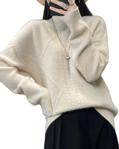 Dames Gebreide Trui met Coltrui en Kabelpatroon