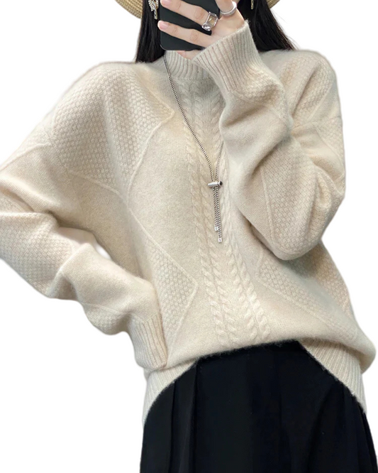 Dames Gebreide Trui met Coltrui en Kabelpatroon