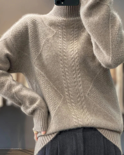 Dames Gebreide Trui met Coltrui en Kabelpatroon