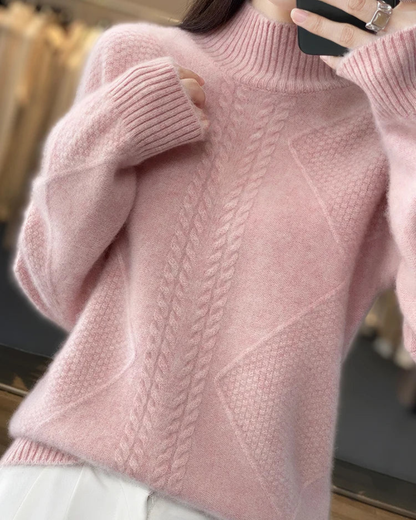 Dames Gebreide Trui met Coltrui en Kabelpatroon