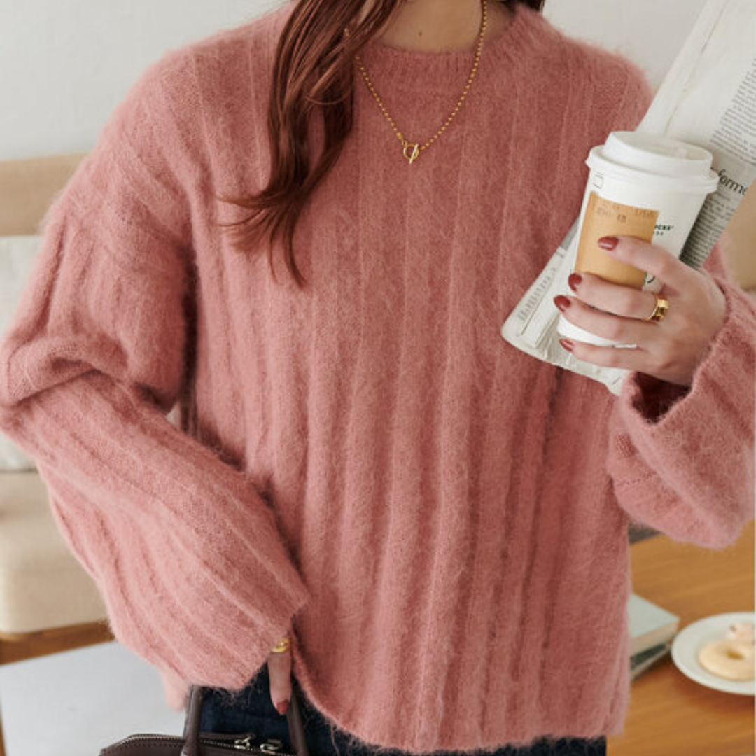 Dames Gebreide Trui met Ronde Hals en Lange Mouwen