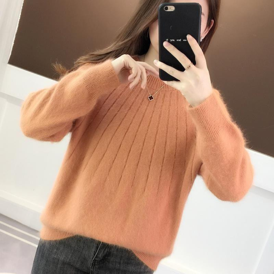 Dames Gebreide Trui met Ronde Hals en Lange Mouwen