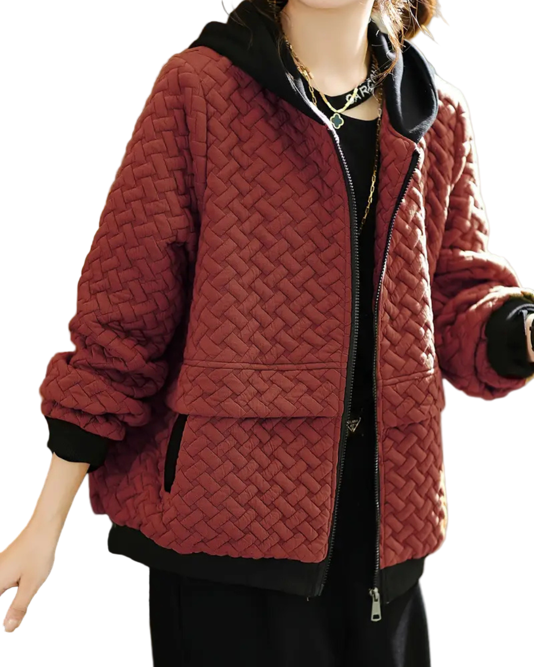 Dames Gewatteerde Jas met Capuchon en Vlechtpatroon