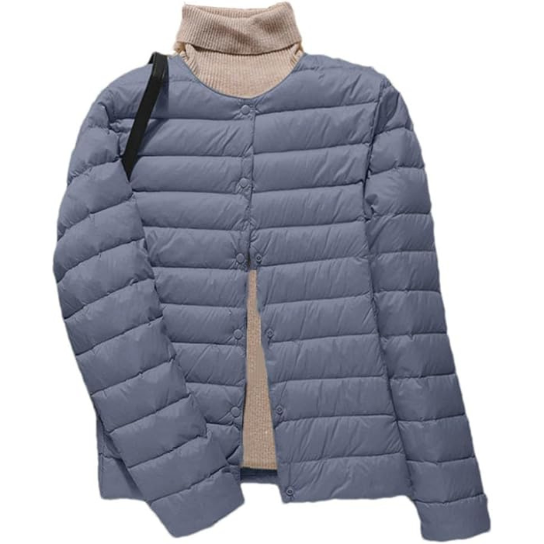 Dames Gewatteerde Jas met Ronde Hals en Knopsluiting