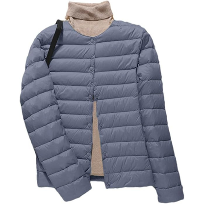 Dames Gewatteerde Jas met Ronde Hals en Knopsluiting