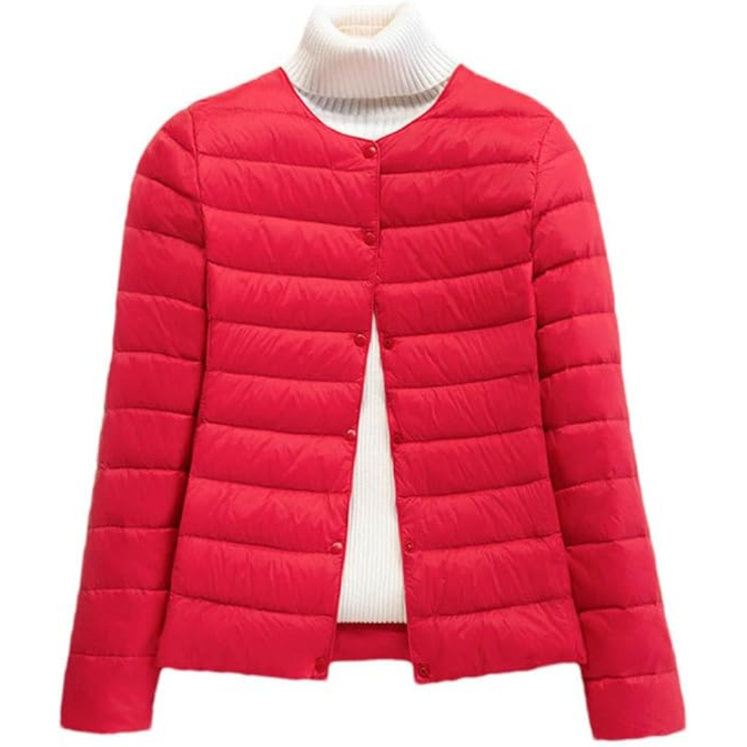 Dames Gewatteerde Jas met Ronde Hals en Knopsluiting