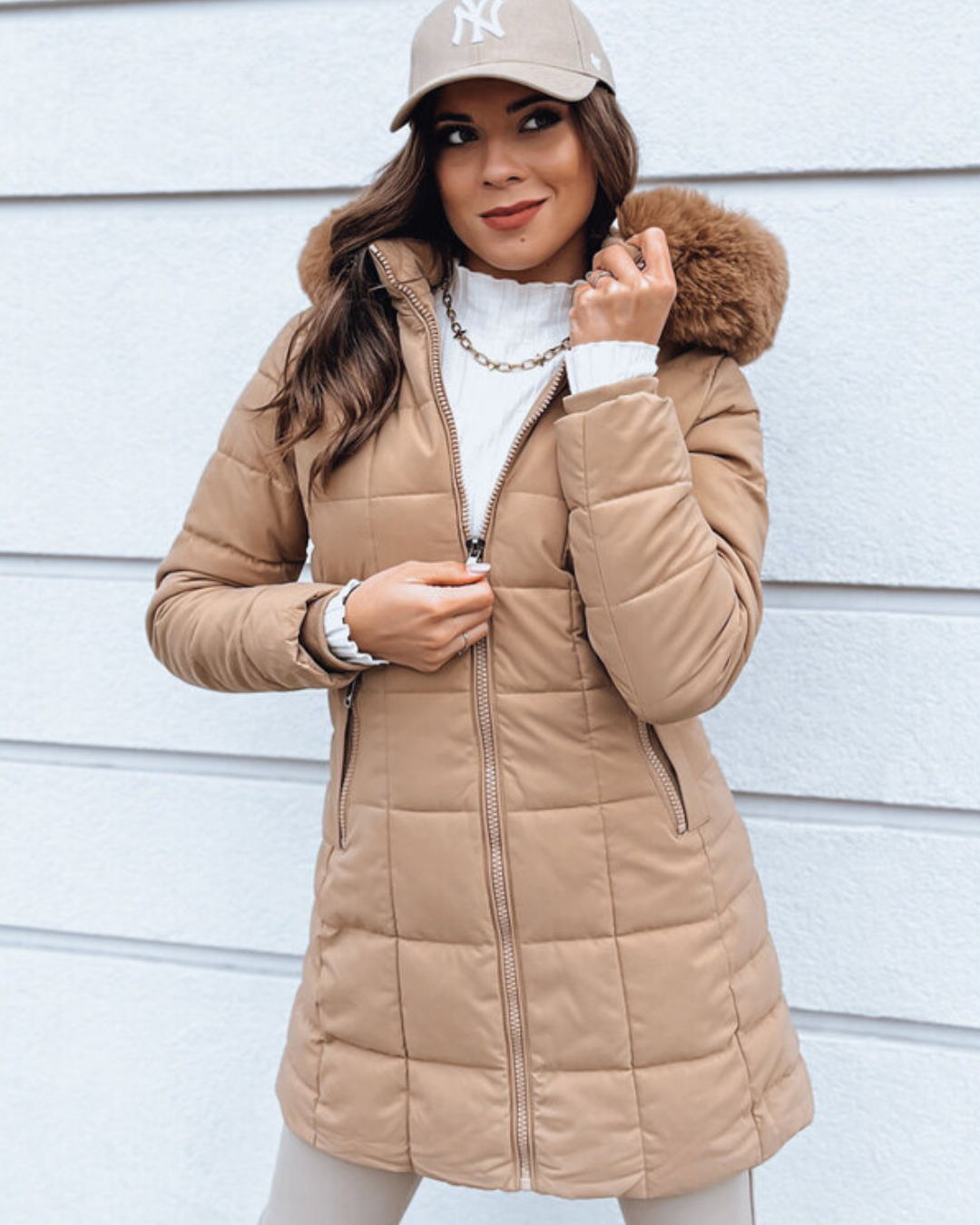 Dames Gewatteerde Parka Jas met Capuchon en Nepbont Rand