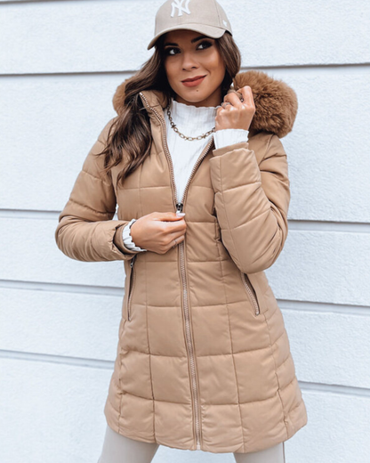Dames Gewatteerde Parka Jas met Capuchon en Nepbont Rand