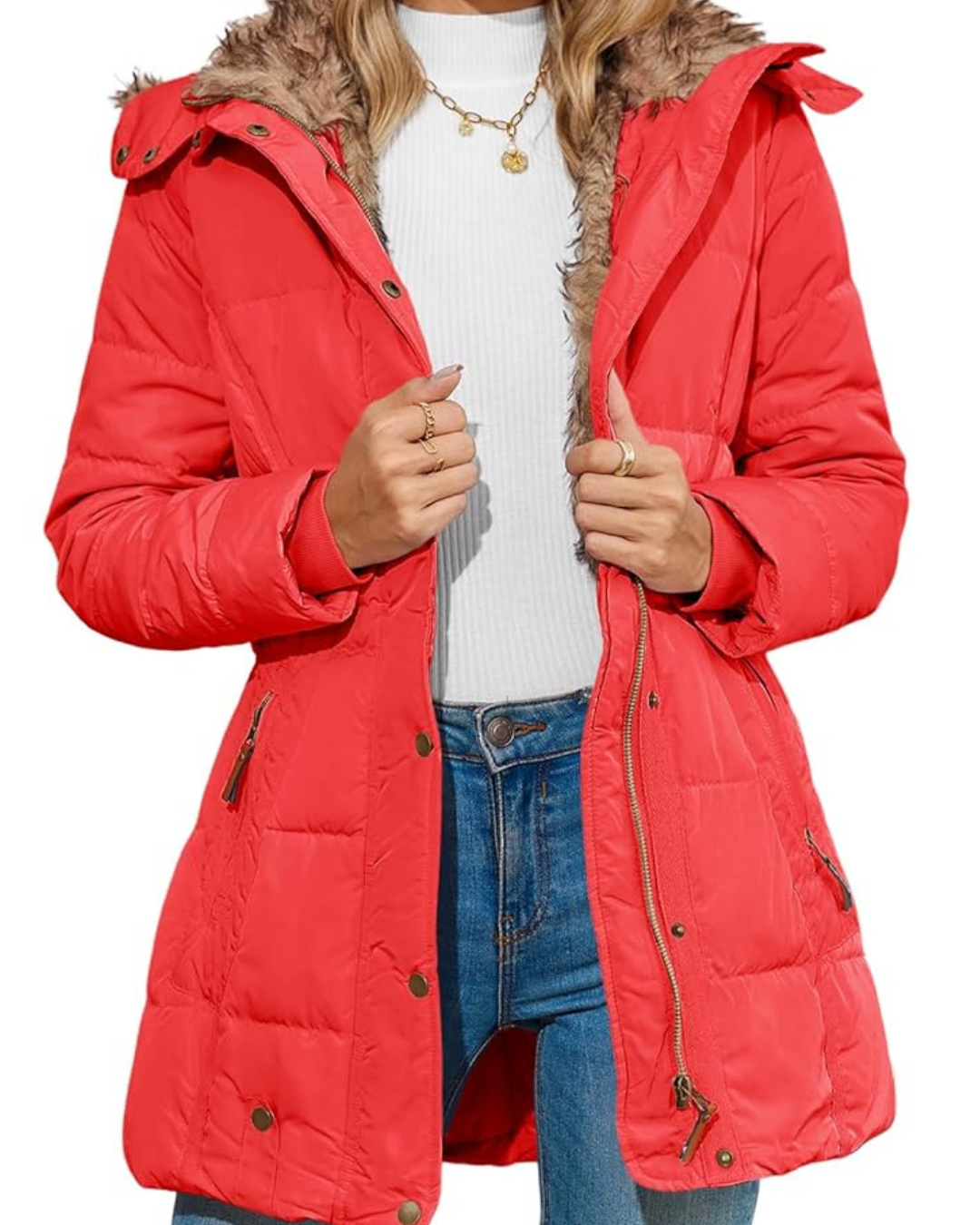 Dames Gewatteerde Parka Jas met Capuchon en Nepbont Rand