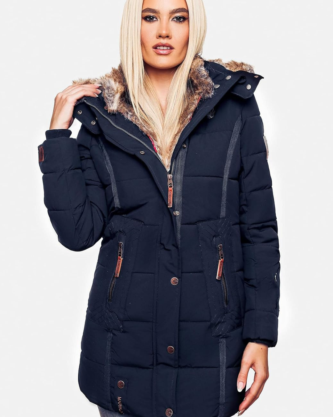 Dames Gewatteerde Parka Jas met Capuchon en Nepbont Rand