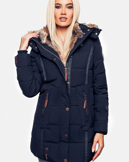 Dames Gewatteerde Parka Jas met Capuchon en Nepbont Rand