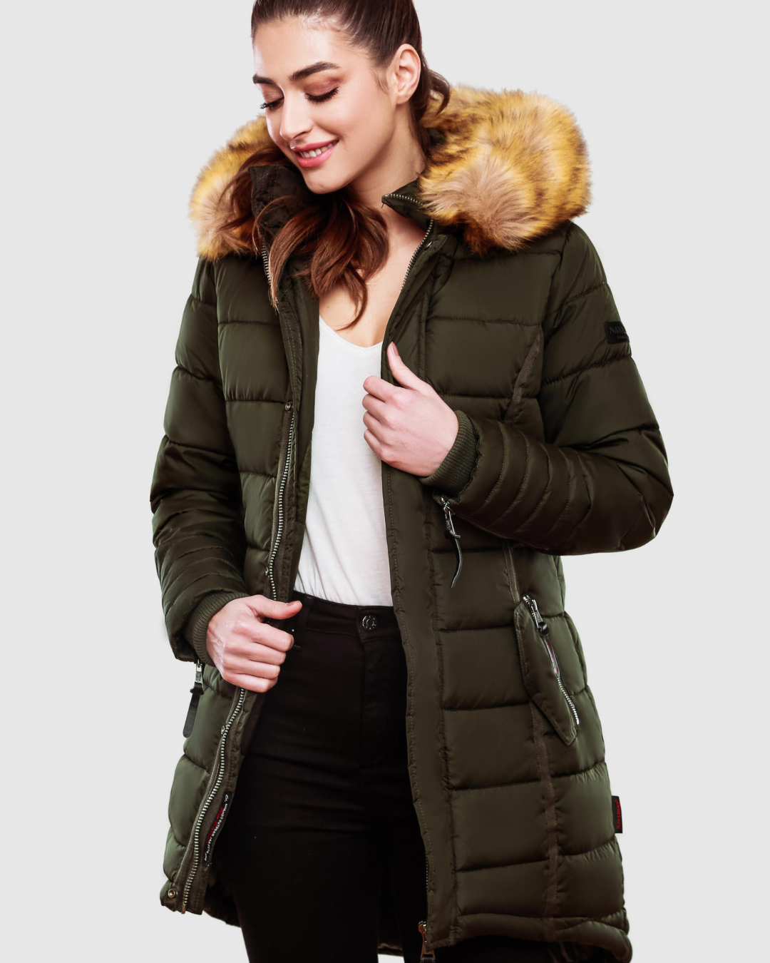 Dames Gewatteerde Parka Jas met Capuchon en Nepbont Rand