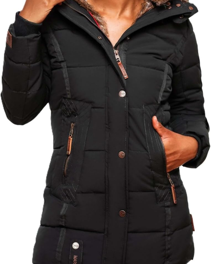 Dames Gewatteerde Parka Jas met Capuchon en Nepbont Rand