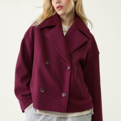 Dames Korte Blazer met Dubbele Knopenrij en Brede Revers