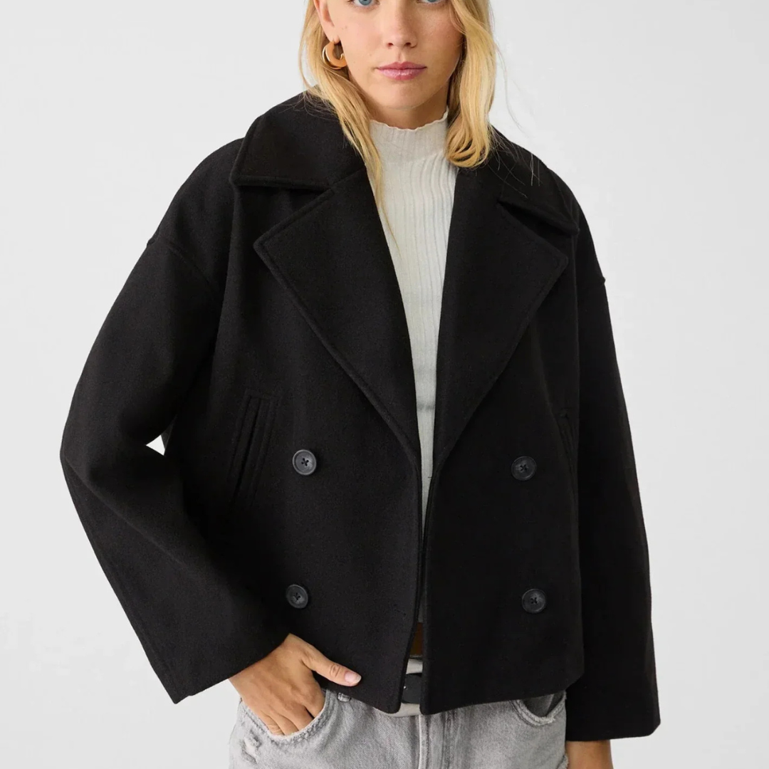 Dames Korte Blazer met Dubbele Knopenrij en Brede Revers