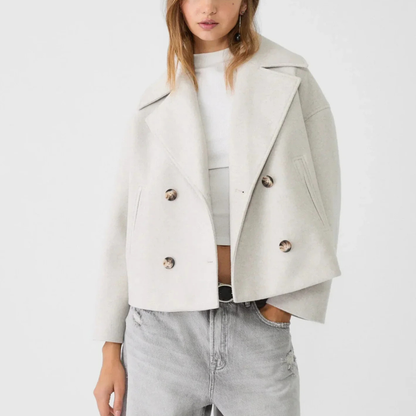 Dames Korte Blazer met Dubbele Knopenrij en Brede Revers