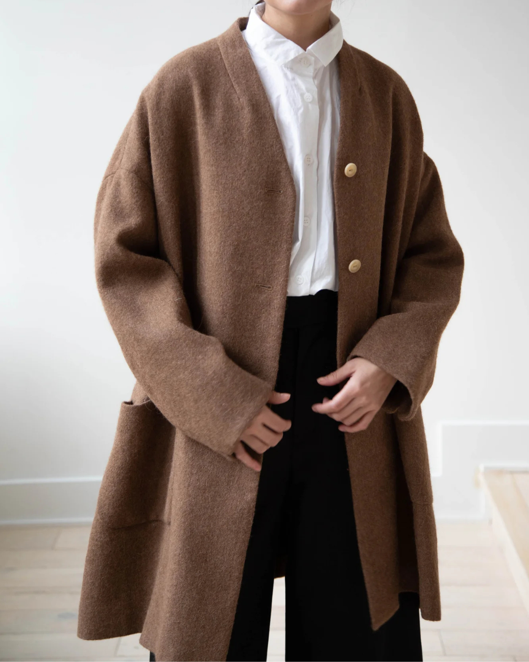 Dames Lange Vest met Knopsluiting en Ronde Hals