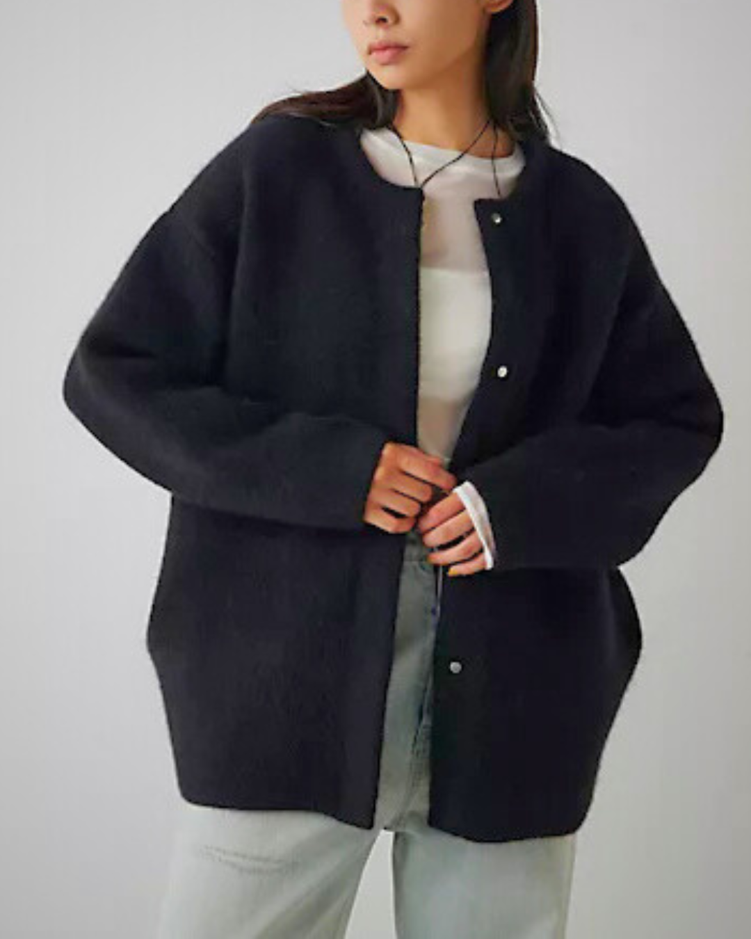 Dames Lange Vest met Knopsluiting en Ronde Hals