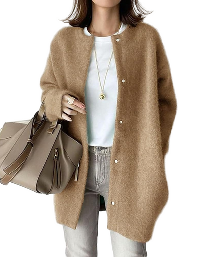 Dames Lange Vest met Knopsluiting en Ronde Hals