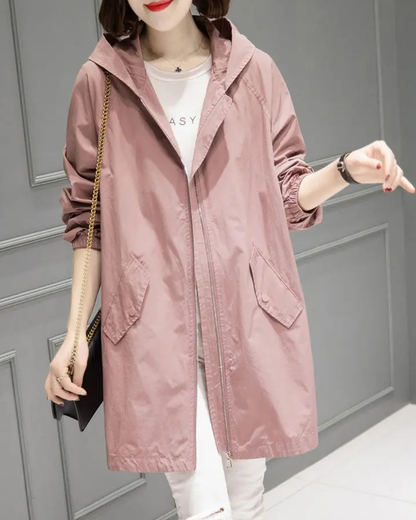 Dames Lange Jas met Capuchon en Knopsluiting