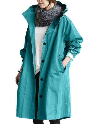 Dames Lange Jas met Capuchon en Knopsluiting