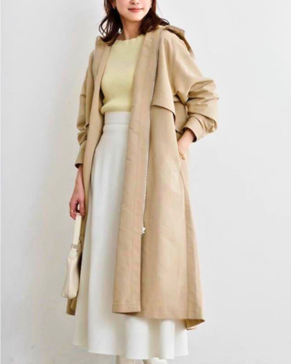 Dames Lange Jas met Capuchon en Knopsluiting