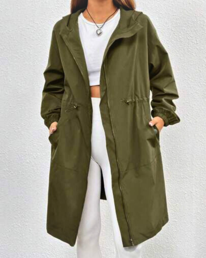 Dames Lange Jas met Capuchon en Knopsluiting