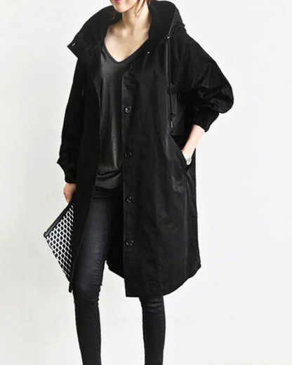 Dames Lange Jas met Capuchon en Knopsluiting