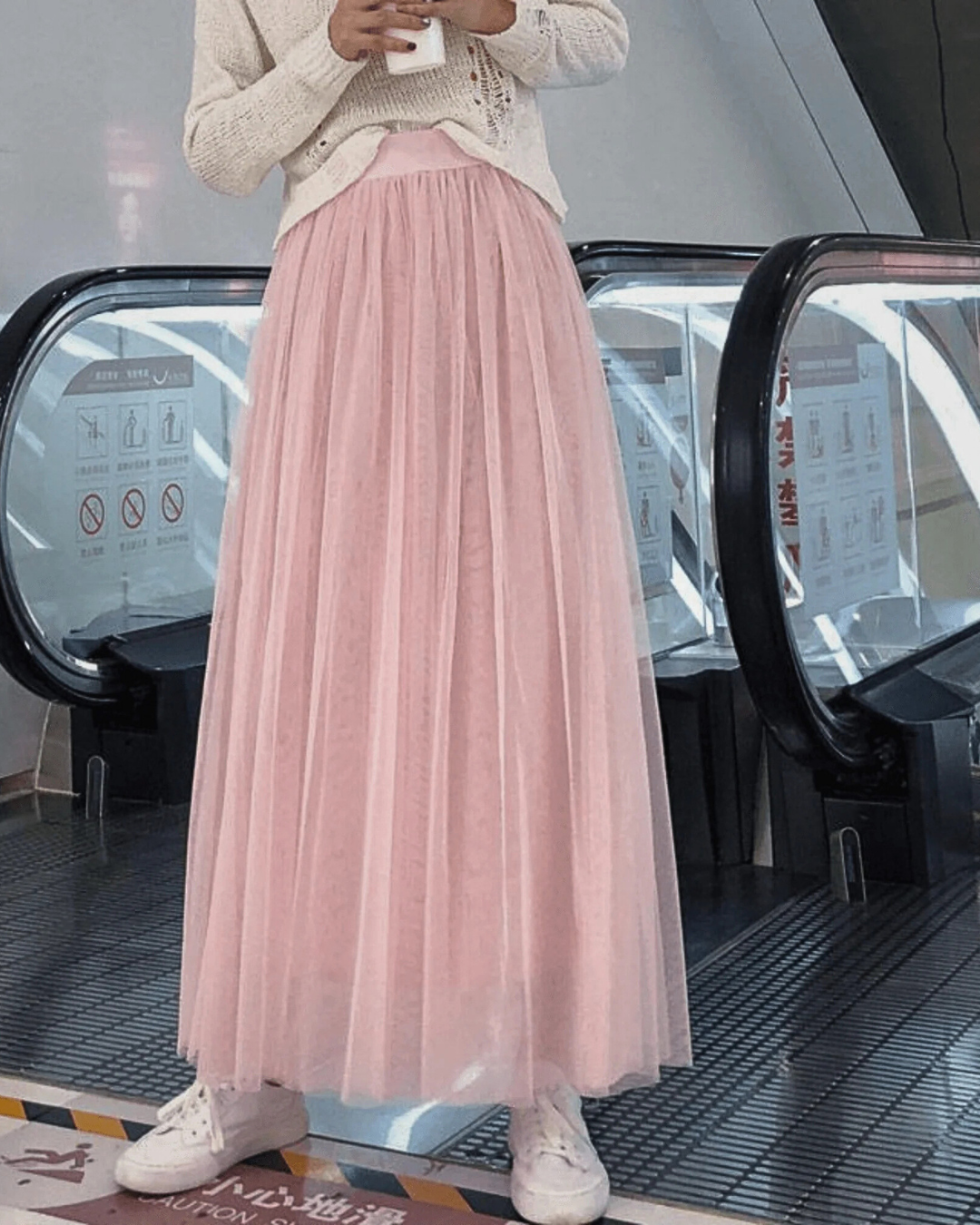 Dames Maxi Rok met Hoge Taille en Tule Lagen