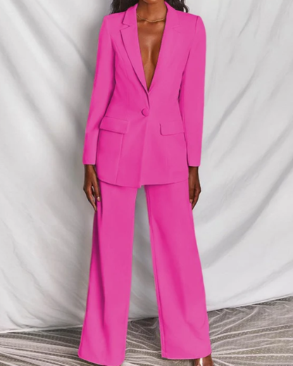 Dames Pak Set met Blazer en Wijde Pantalon