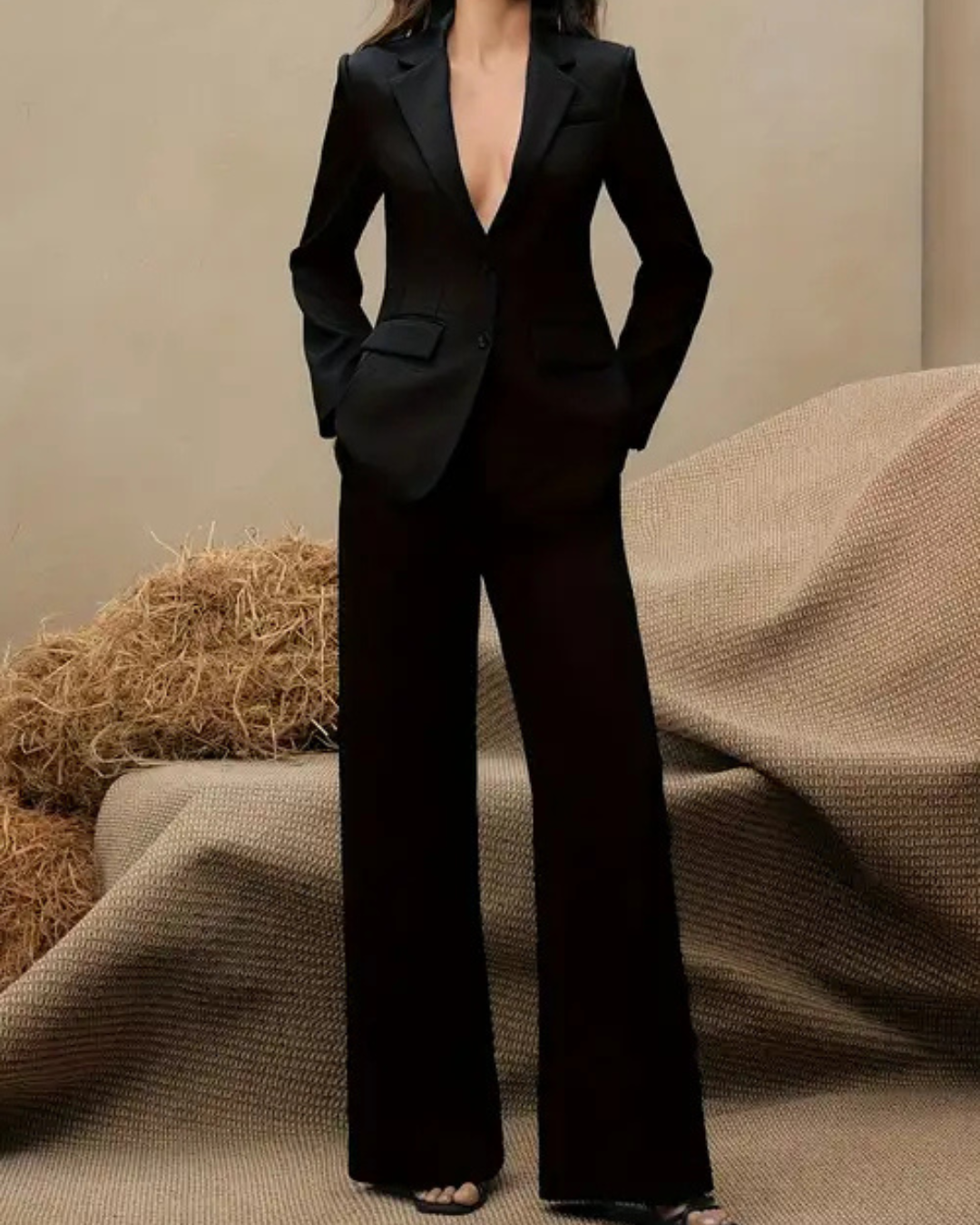 Dames Pak Set met Blazer en Wijde Pantalon