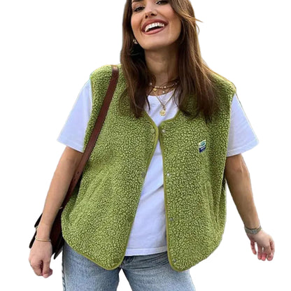 Dames Teddy Vest met Drukknopen en Zijzakken