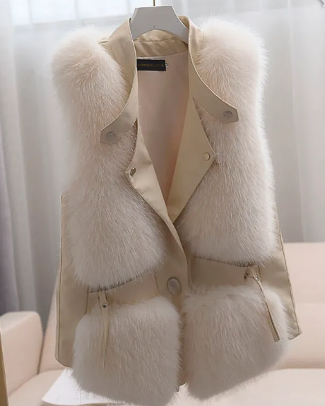 Dames Vest met Imitatiebont en Grote Revers